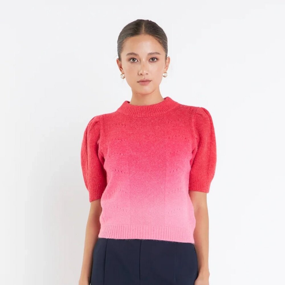 English Factory Pink Ombre Short Sleeve Sweater - LARGE (fits like a MEDIUM)